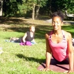 Terri Kennedy teaching yoga in Central Park