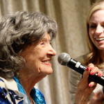 97-year-old yoga master Tao Porchon-Lynch with CNBC's Courtney Reagan at Harvard Business School Club event at UJA Federation in NY, September 30, 2015